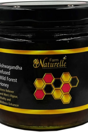 farm-naturelle-raw-100-natural-nmr-tested-pass-certified-ashwagandha-infused-wild-forest-flower-honey450gram-glass-bottle