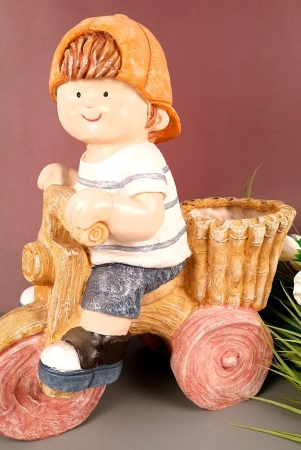 Ceramic Vase | Showpiece Cum Planter - Boy Sitting On Cycle Design - For Home, Living Room, Table Decor & Gift - 16 Inch