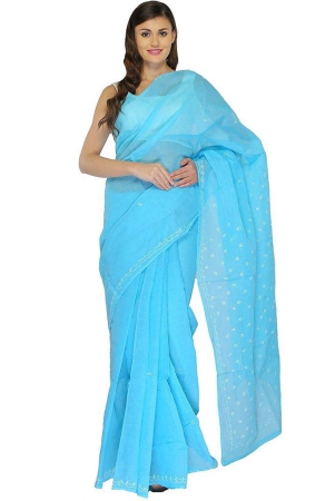 lavangi-women-lucknow-chikankari-keel-work-sky-blue-cotton-saree-with-blouse