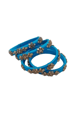 set-of-4-blue-silk-thread-bangles-with-stone-and-pearl-embellishment