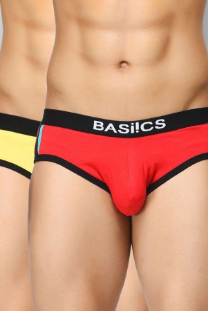 BASIICS By La Intimo - Multicolor Cotton Blend Men's Briefs ( Pack of 2 ) - M, Maroon