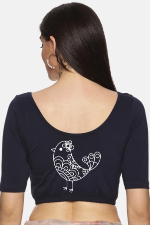 women-back-printed-strechable-blouse-navy-3x-large