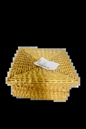 Golden Grass Box Square | Bamboo Handicraft | Bamboo Grass Work | Storage Box