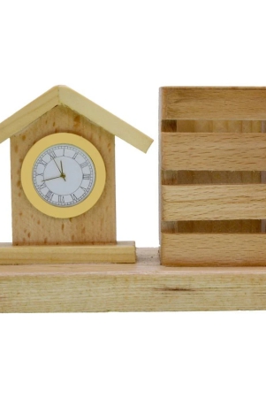 wooden-pen-holder-stand-office-home-dryer-table-desk-clock