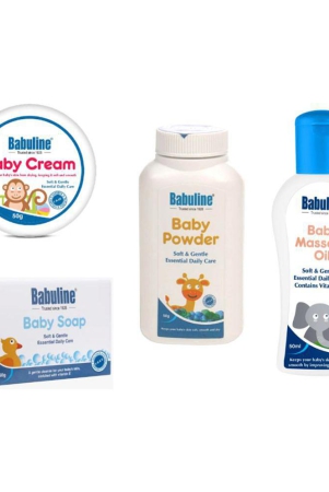 babuline-complete-baby-care-kit-baby-massage-oil-50ml-bar-50gm-baby-cream-50gm-baby-powder-50gm-for-new-born-babies-bath-skin-essentials-combo-value-pack-baby-shower-gift-set-pack-of-4