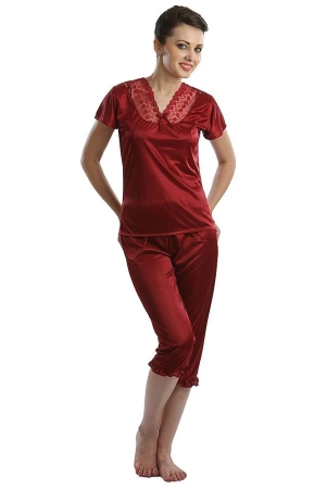 clovia-maroon-satin-nightsuit-sets-pack-of-2-free-size