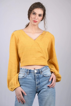 womens-yellow-regular-sleeves-surplice-neckline-top-otl-tps1017-yellow-m