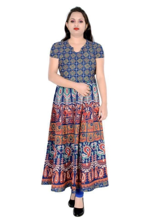 Sttoffa - Blue Cotton Womens Flared Kurti - XXL