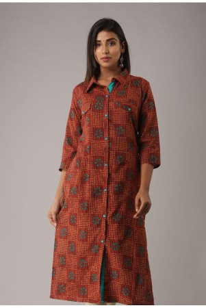 mauka-rust-cotton-womens-front-slit-kurti-pack-of-1-none