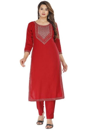 JC4U Red Rayon Kurti With Pants - Stitched Suit Single - None