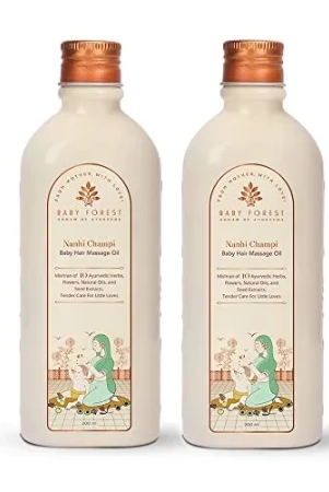 baby-forest-nanhi-champi-baby-hair-massage-oil-10-ayurvedic-herbs-oils-heals-dry-scalp-stimulates-hair-growth-intense-nourishment-sesame-oil-coconut-oil-pack-of-2-x-200-ml-each