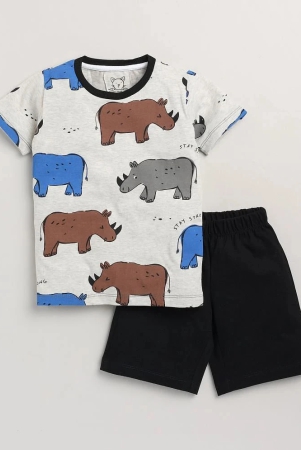 lazy-shark-cotton-blend-light-grey-boys-t-shirt-shorts-pack-of-1-none