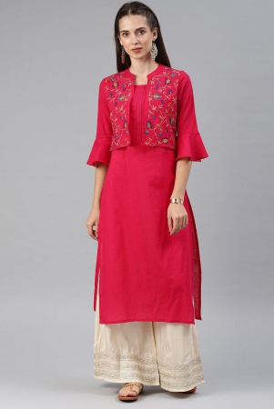 Alena - Pink Cotton Womens Jacket Style Kurti - L