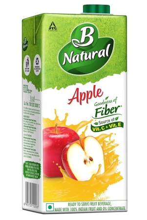 B Natural Apple Juice, Goodness Of Fiber, Vitamin C & E, Made With 100% Fruit Pulp And 0% Concentrate, 1 L