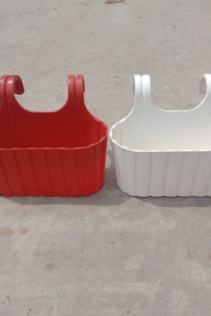 Set of 2 - 13X6 Inch Red & White Double Hook Hanging Plastic Planter