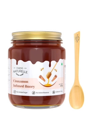 farm-naturelle-cinnamon-infused-wild-forest-jungle-honey100-purenaturalun-processedun-heatedlab-testedglass-bottle-850g150gm-extra-and-a-wooden-spoon