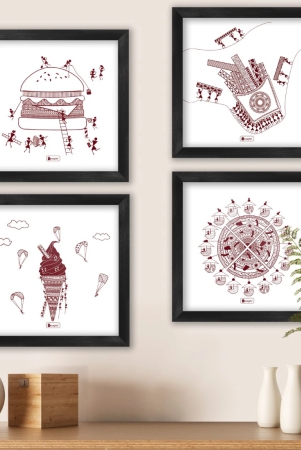 indigifts-diwali-home-decoration-items-food-lovers-themed-digitally-printed-poster-frames-10x10-set-of-4-home-wall-decorations-items-warli-art-posters-frame-for-living-room