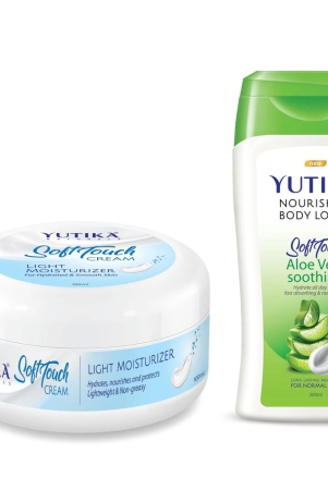 yuthika-soft-touch-light-moisturizer-cream-100ml-and-aloe-vera-body-lotion-200ml-combo-pack