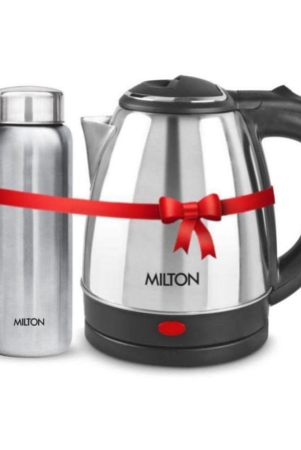 Milton Combo Set Go Electro Stainless Steel Kettle, 1.2 Litres, Silver and Aqua 750 Stainless Steel Water Bottle, 750 ml, Silver | Office | Home | Kitchen | Travel Water Bottle