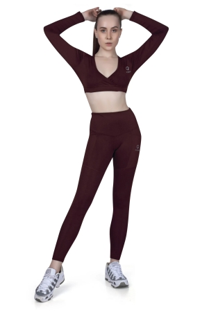 V Neck Co-Ord Set-Wine / L