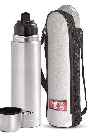 Milton Flip Lid 1000 Thermosteel 24 Hours Hot and Cold Water Bottle with Bag, 1 Litre, Silver