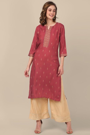 rangita-women-rayon-maroon-gold-printed-placket-knee-length-straight-kurti-none