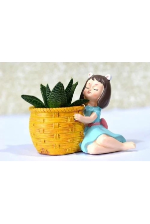 Unique International Peaceful Cute Dreaming Fairy Girl with Succulent Basket Planter Pot