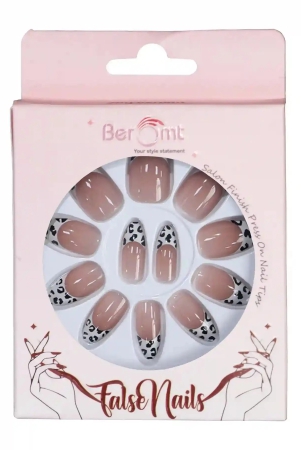 white-classic-french-tips-nail-kit-included-animal-french