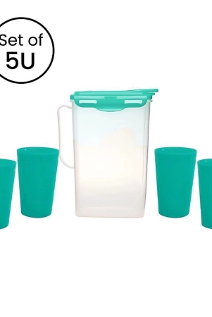 hometales-plastic-fridge-jug-glasses-sets-pack-of-5-green-colour