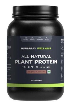 Nutrabay Wellness All Natural Plant Protein - 1kg, Gourmet Chocolate | Complete Amino Acid | Pea & Brown Rice Protein | 24g Protein | Easy to Digest | Sweetened with Stevia | For Men & Women