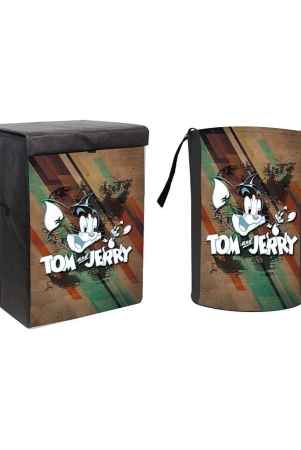 tom-jerry-folding-laundry-basket-for-clothes-combo-of-lid-without-lid-laundry-pack-of-2green