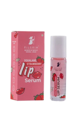 Pilgrim Squalane Lip Serum (Strawberry) with roll-on for Visibly Plump Lips | Hydrating Lip serum for dark lips | Lip serum with Shea Butter & Pomegranate for plump & soft lips | Men & Women | 6 ml