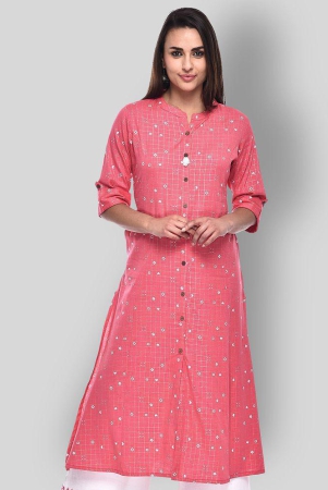 Pistaa - Pink Cotton Women''s Front Slit Kurti - XXL