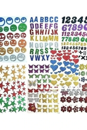 eclet-glitter-foam-self-adhesive-alphabets-butterflies-stars-numeric-hearts-flowers-and-smiley-mix-stickers-for-art-and-craft-multicolour-medium-set-of-7-sheets-multi-colour