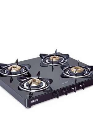 glen-4-brass-burner-toughened-glass-top-lpg-gas-stove-black-manual-ignition-isi-certified-stainless-steel-drip-trays-revolving-inlet-nozzle-2-year-standard-warranty-1041-gt-bb-bl