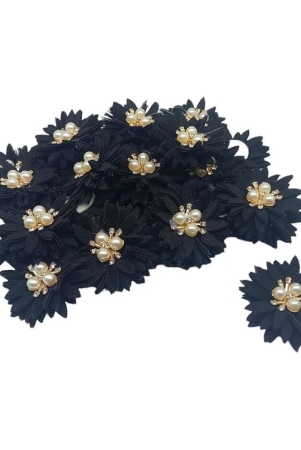 pransunita-stone-beads-studded-stem-less-fabric-flowers-for-broches-dresses-fancy-gift-packaging-valentine-radha-krishna-baby-shower-handmade-size-5-cm-pack-of-6-pcs-color-blac