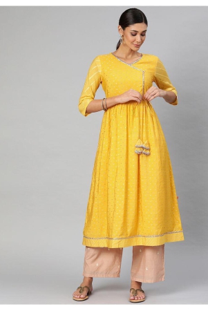 Alena - Yellow Chanderi Womens Angrakha Kurti - M