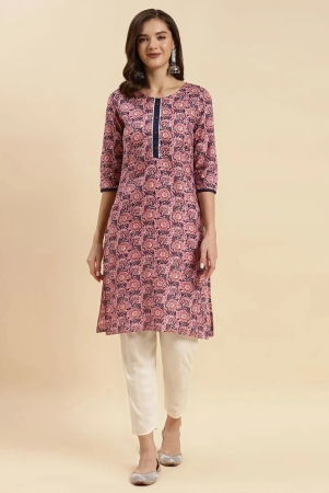 Rangita Women Pink Cotton Printed Knee Length Straight Kurti - None