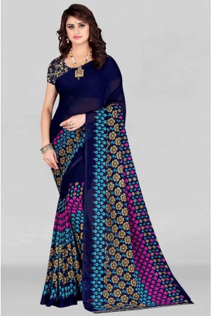 LEELAVATI - Navy Blue Georgette Saree With Blouse Piece ( Pack of 1 ) - Navy Blue