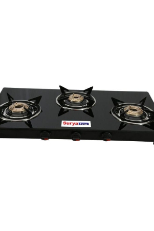 Suryaviva Nano 3B Ms Bk Toughened Glass 3 Cast Iron Burner Gas Stove(Manual Ignition,Black) - Black