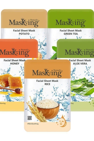 Masking Beauty Potato Green Tea Honey Aloe Vera Rice Face Sheet Mask 100 ml Pack of 5