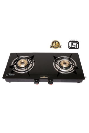 Goodflame Nano 2B Ms Bk Toughened Glass 2 Brass Burner Gas Stove(Manual Ignition,Black)