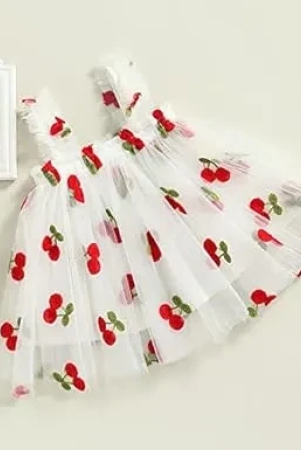 Net Frill Girls Dress-Red Cherries / 7 to 8 Years
