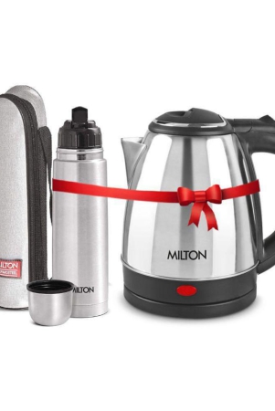Milton Combo Set Go Electro 1.2 Ltrs Electric Kettle and Flip Lid 500 ml- Silver Thermosteel Hot or Cold Stainless Steel Water Bottle with Jacket