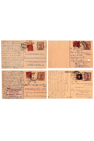 india-set-of-4-used-post-cards-with-stamps