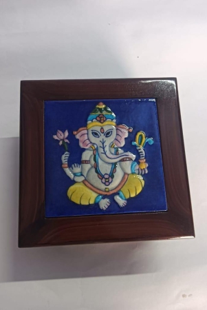 Ganesh Wooden With Blue Pottery