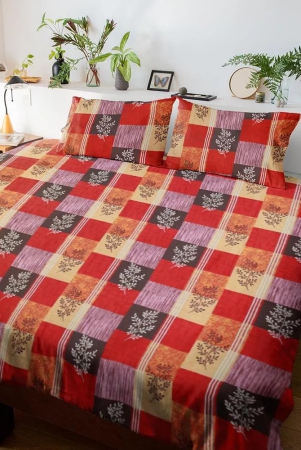 ruby-double-bedsheet-with-pillow-cover-policotton-red-dark-coffee-90100