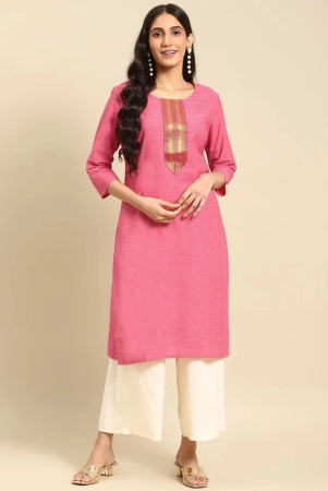 rangita-women-100-cotton-pink-zari-tape-placket-knee-length-straight-kurti-none