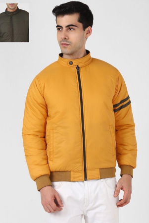 UrbanMark Men Mustard Regular Fit Quilted Bomber Jacket - None