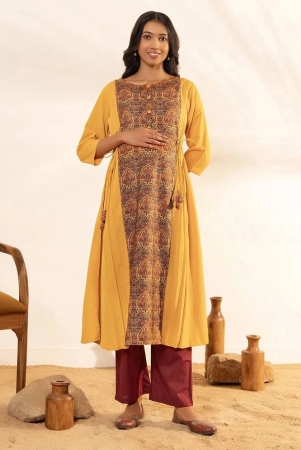 janasya-crepe-printed-flared-womens-kurti-mustard-pack-of-1-none